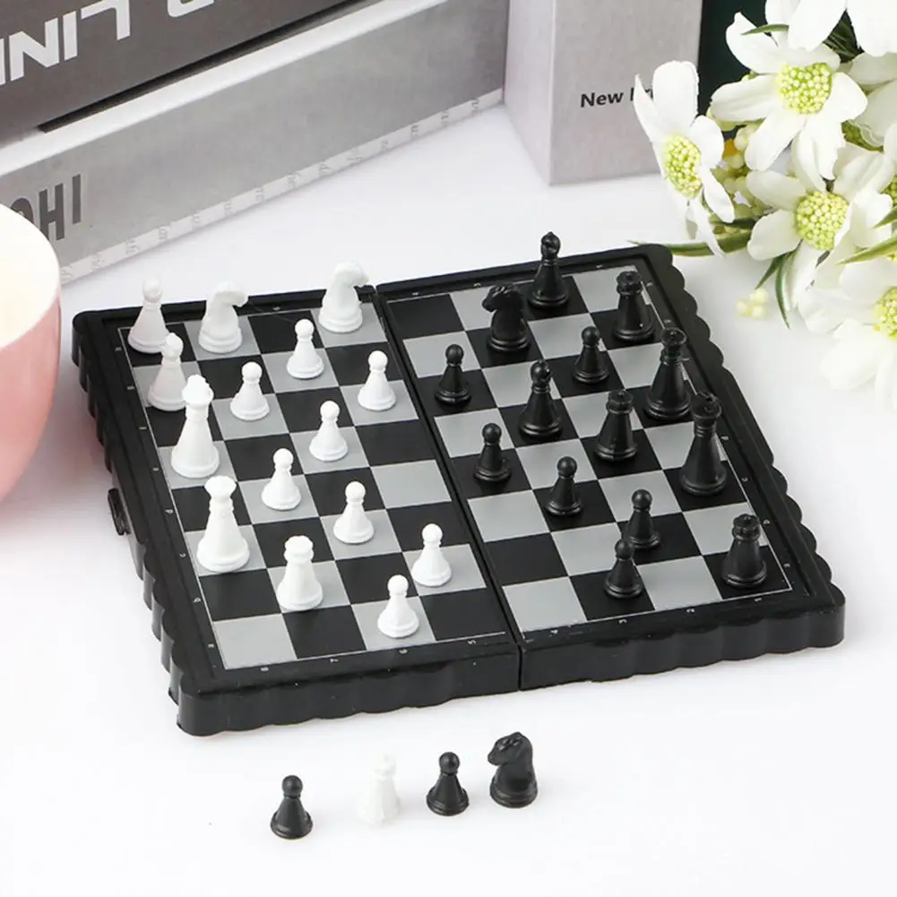 Mini Travel Chess Kit with Folding Chessboard 5-Inch Palm-size Portable Magnetic Chess 2 Players Educational Chess Board Game