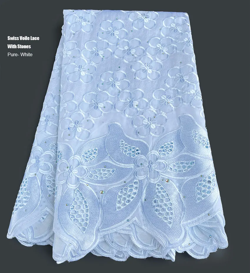 White Fashionable Switzerland Voile Lace Soft Lurex Embroidered Traditional African Inspired Fabric Nigeria Sewing Wear