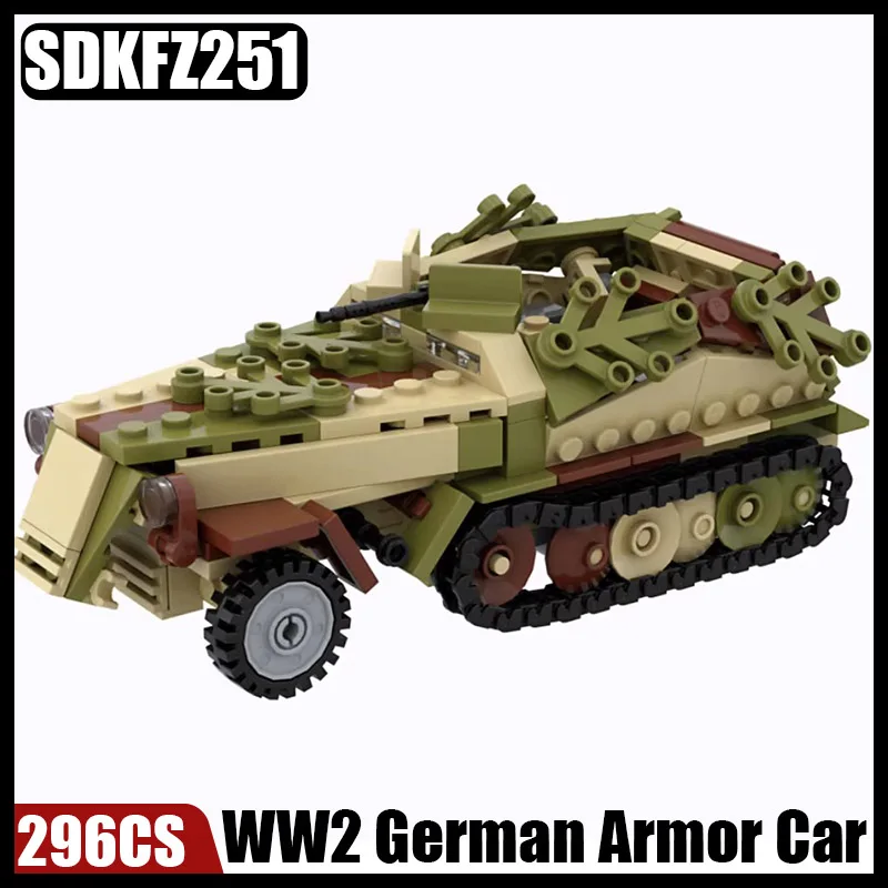 

WW2 Military German Camouflage Sd.kfz.251 Armored Car Building Blocks Carrier Armored Vehicle Light Tank Bricks Toys Boys Gift