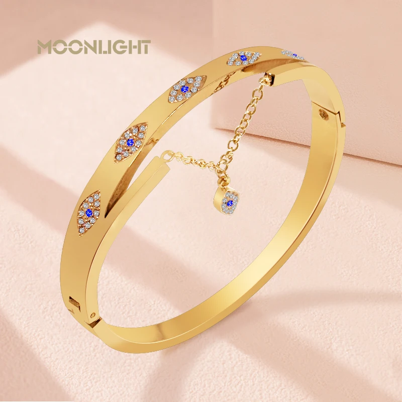 

MOONLIGHT Classic Evil Eye Bracelet Titanium Steel Bangle for Women Blue Zircon Accessories Wedding Party Female Jewelry Gifts