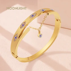 MOONLIGHT Classic Evil Eye Bracelet Titanium Steel Bangle for Women Blue Zircon Accessories Wedding Party Female Jewelry Gifts