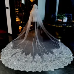 Luxury Beading 3.5M Long Wedding Veil Appliqued Luxurious Veil for Bride With Comb velos de novia