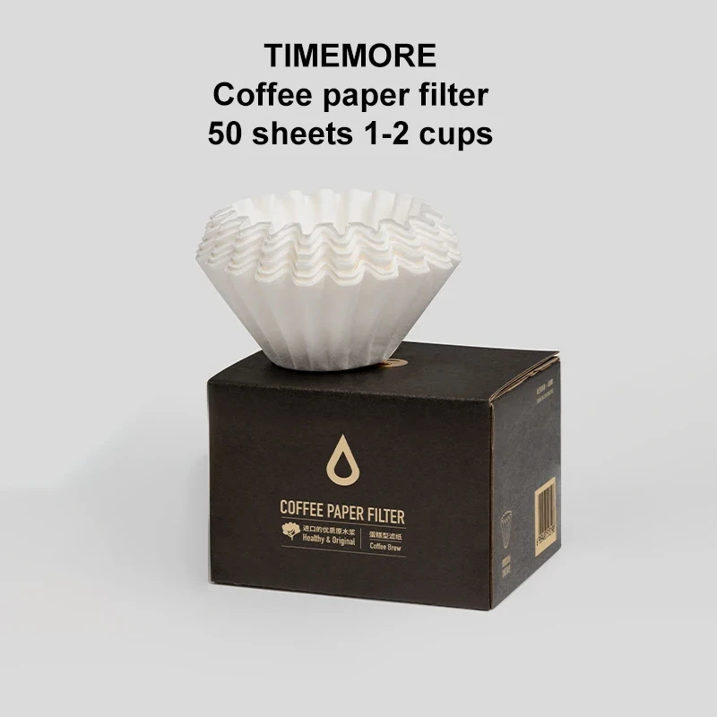 TIMEMORE Koffiebapierfilter voor 1 kopjes Giet over filterpapier 50 vellen, past op B75 koffiedruppelaar en manddruppelaar voor 1-2 kopjes