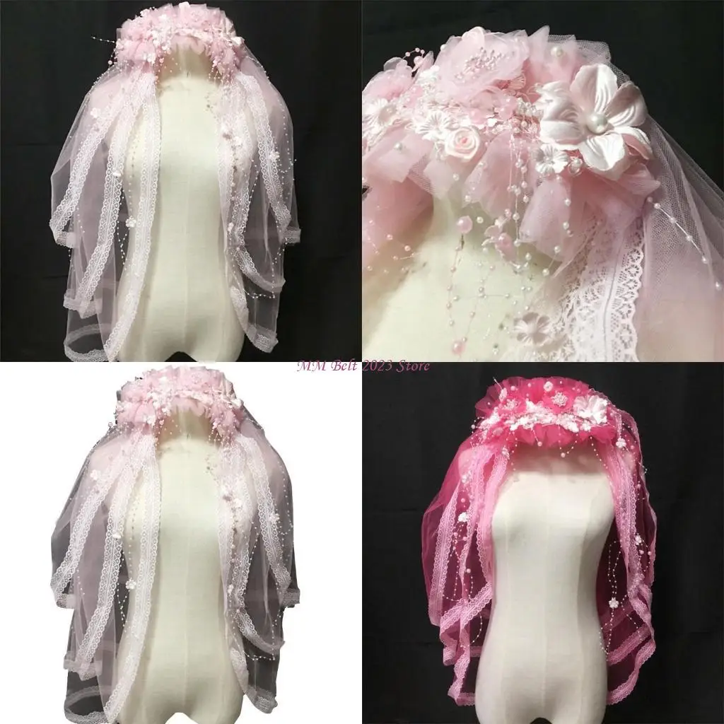 

49ME Костюмированные вечерние тюлевые аксессуары для волос Изысканные трехслойные кружевные поля