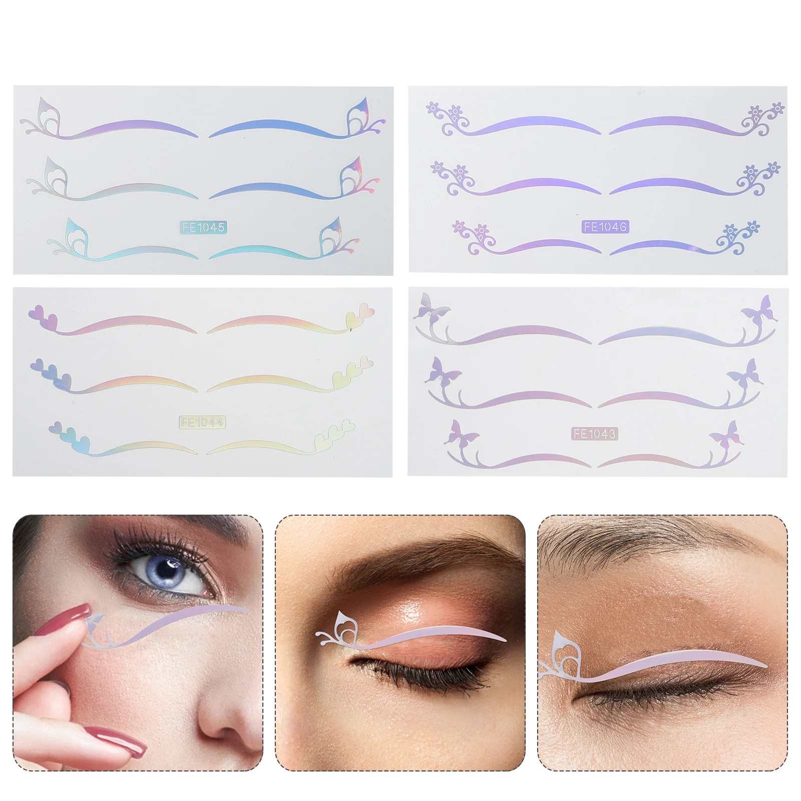 4 arkusze błyszczących, holograficznych naklejek na powieki z efektem podwójnych powiek, motyle i brokatowe naklejki do makijażu dla kobiet, natychmiastowy lifting oczu.