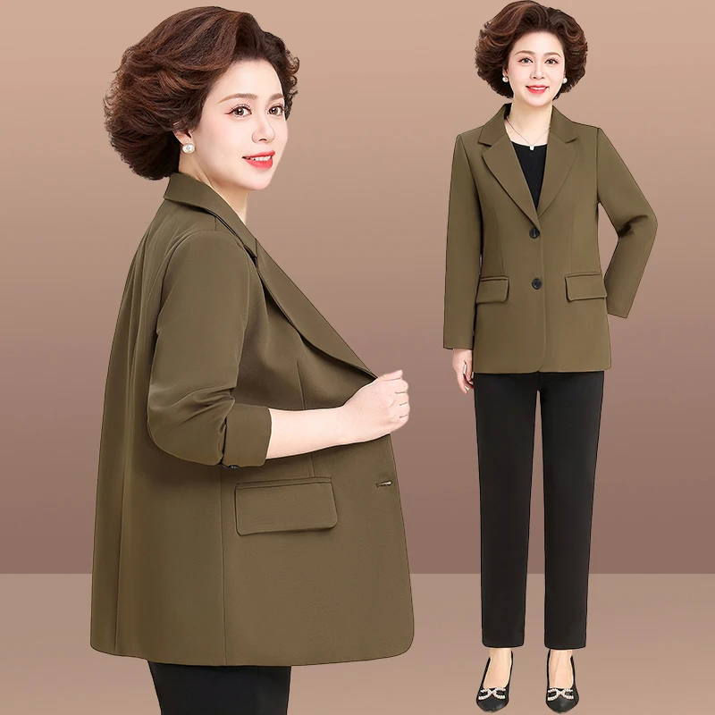 

Модная женская куртка средней длины, верхняя одежда для весны, для женщин среднего возраста, в корейском стиле, с V-образным вырезом, однотонная.