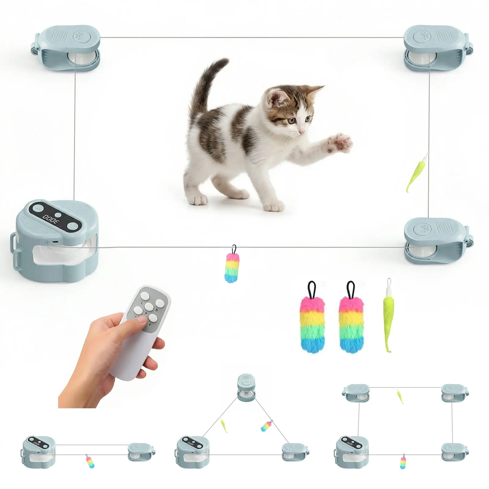 Jouets pour chats automatiques/à télécommande, jouet interactif pour chat, tapis roulant pour chat, vitesse réglable, jouet de chasse simulé pour chat
