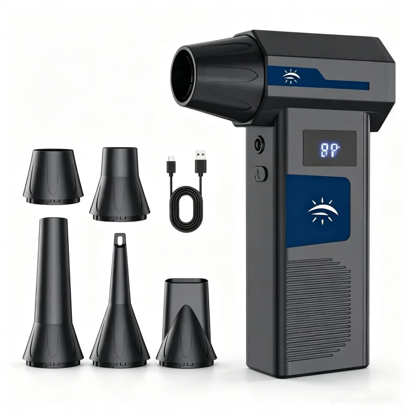 B12 Model High Speed Rechargeable Mini Turbo Blower Handheld Powerful Air Duster 4 Gear Wind Adjustment Multi Nozzle Kit for Hou