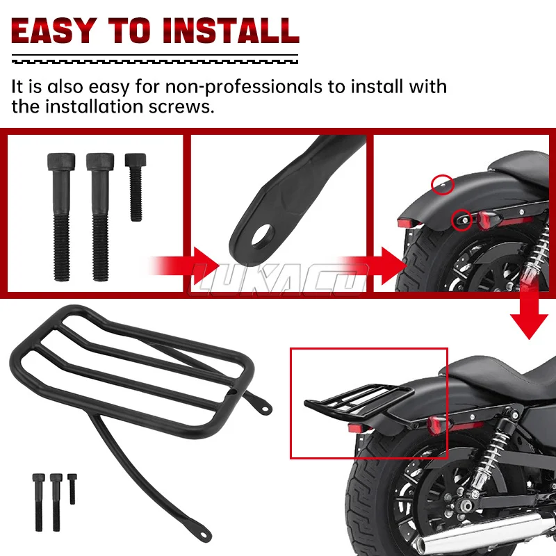 Respaldo de hierro para pasajero de motocicleta, portaequipajes trasero para Harley Sportster XL 883 1200 48 72 2004-up, color negro