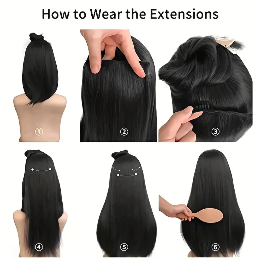 Extensiones de Cabello sintético para mujer, pieza de cabello Invisible, largo, sedoso, recto, 24 pulgadas, 3 unidades por juego