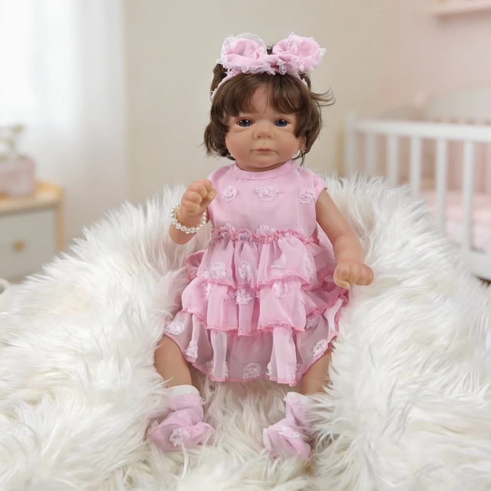 46cm Soft Cloth Body Reborn doll Implanted Hair Acrylic Eye Lifelike doll Dress up Game accompany Toys Holiday Birthday Gifts