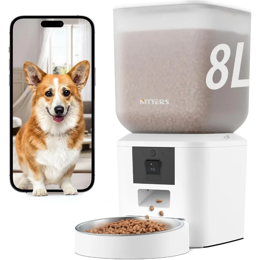 

Automatic Dog Feeder with Camera Rotation - 8L/34 Cups Auto Cat Feeder,1080P Video with Night Vision,5G WiFi Pet Feeder with App