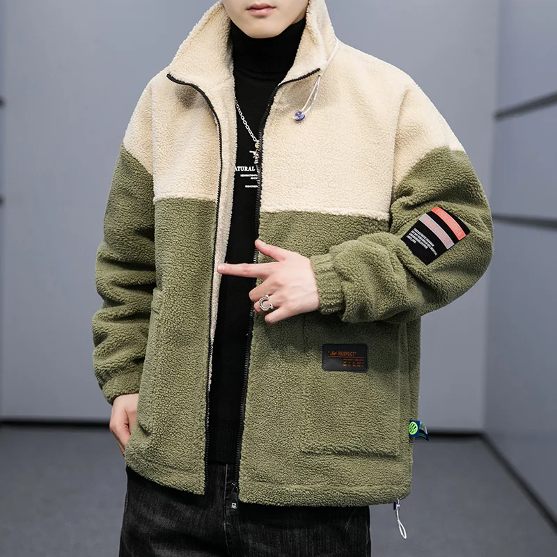 

Winter New Stand Collar Lamb Fleece Coat Men Outdoor Loose Fleece Fleece Polar Thickened Warm Fashion Cotton-padded Coat