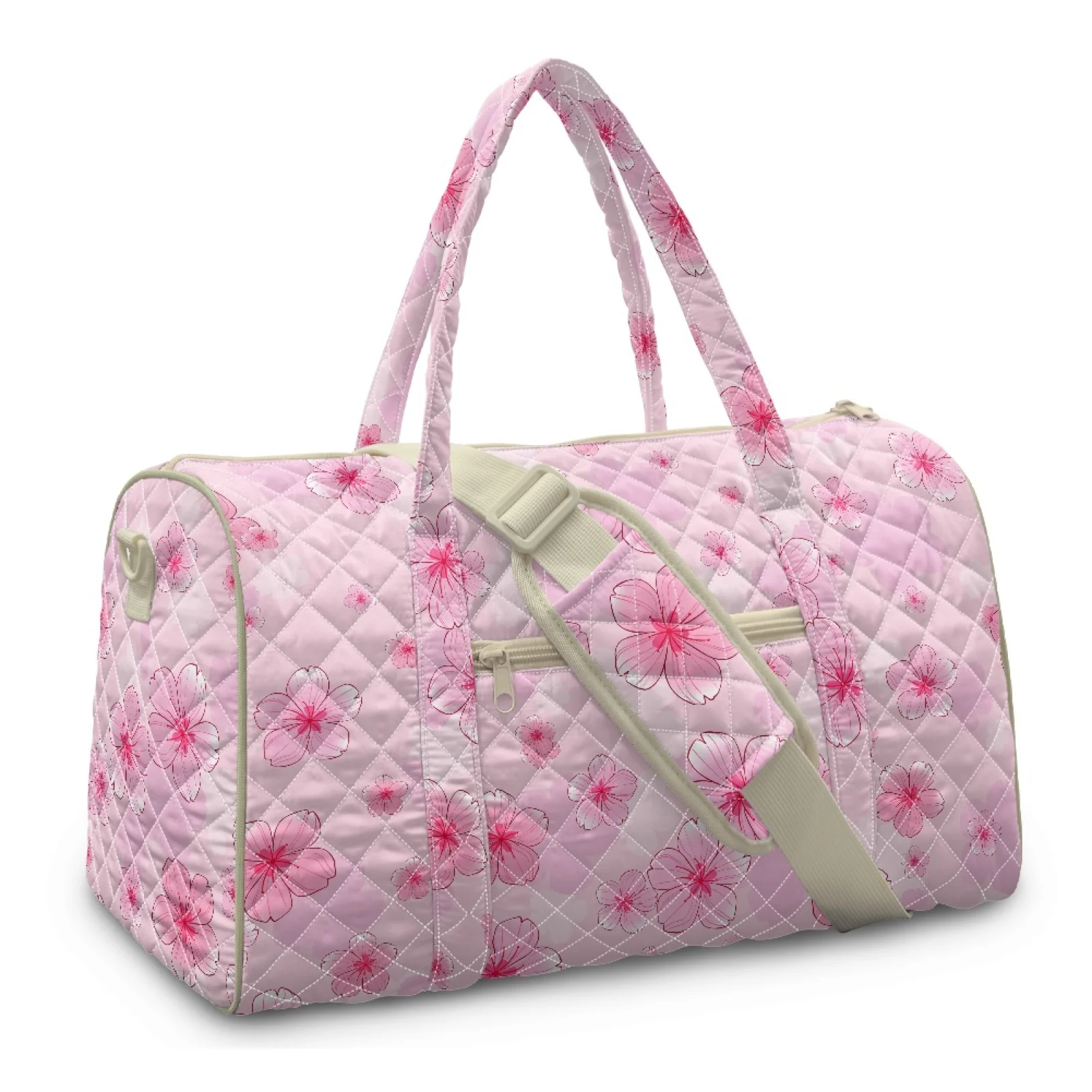 Coloranimal Sakura Print New Trend Travel Tote Polyester Lightweight Travel Duffel Bag for Women
