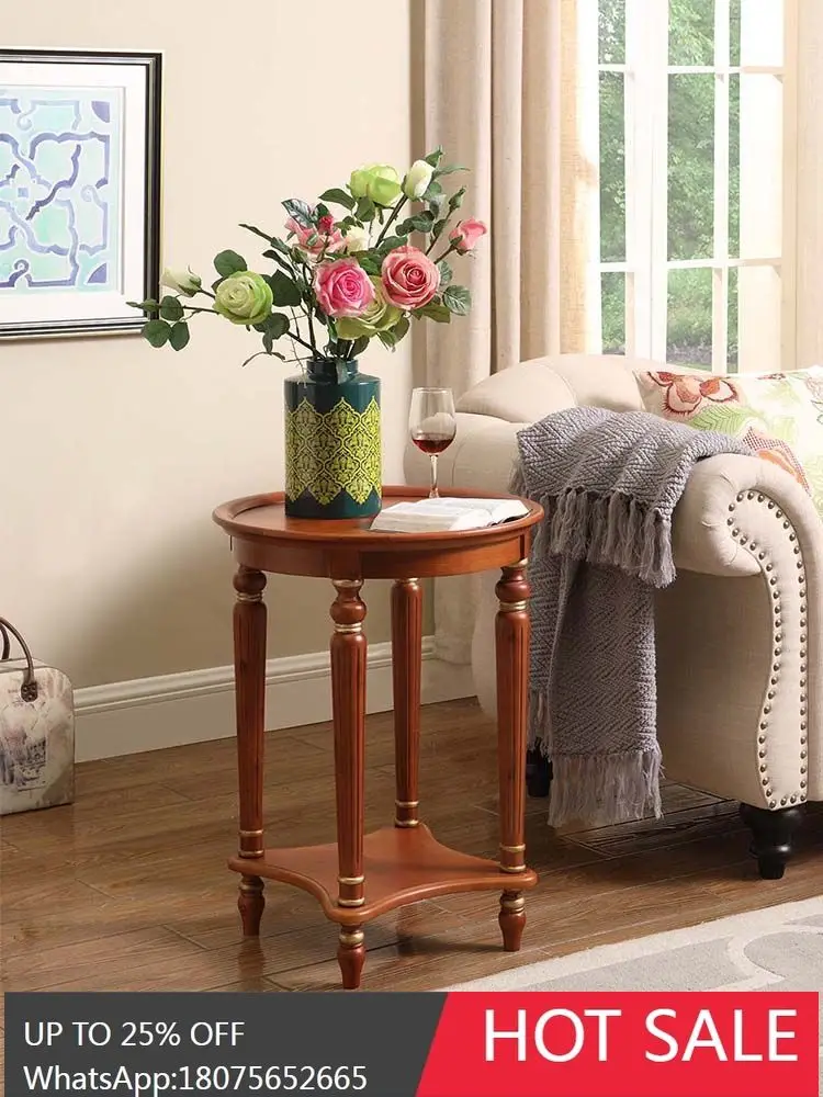 

HLZ Sofa American Style Coffee Table Round European Style Small Table Simple Leisure Solid Wood Round Table