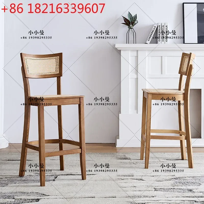 YAO Solid wood rattan bar stool chair cafe bar high backrest solid wood