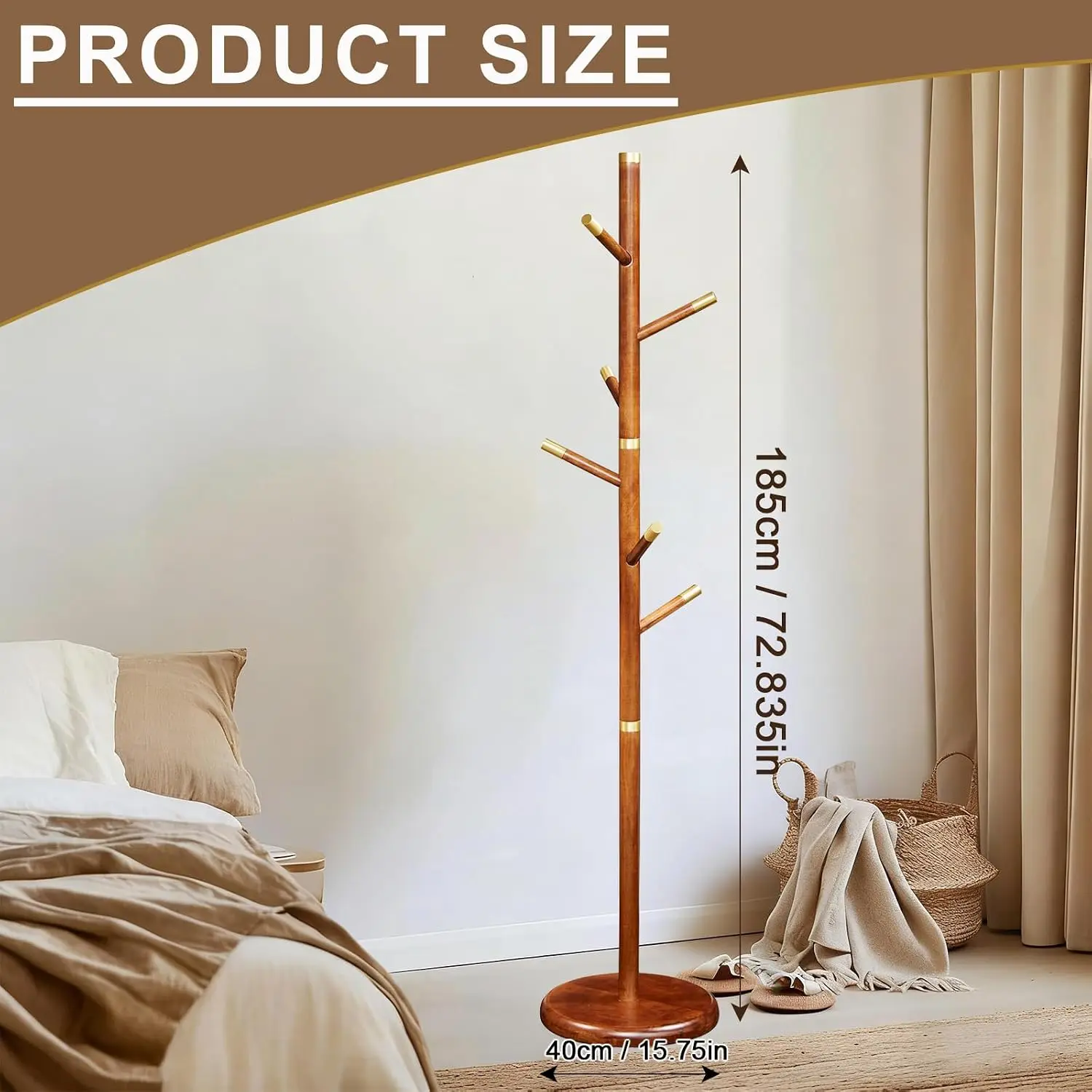 Solid Wooden Coat Rack Stand, Coat Racks Freestanding with 6 Hooks, Natural Birch Wood Coat stands with Sturdy, Customized