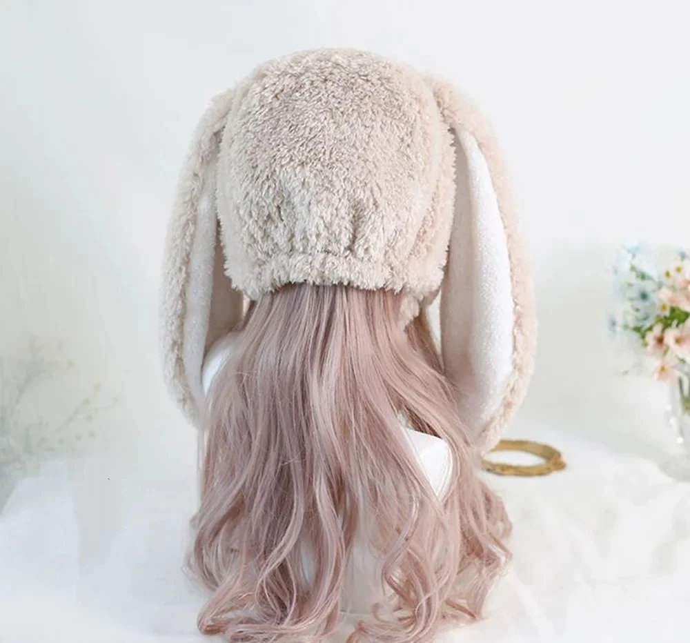 Japanse Sweet Bunny Eared Rabbit Cap Lolita Oorbeschermers Cap Pluizige Warme Winter Fleece Hoeden