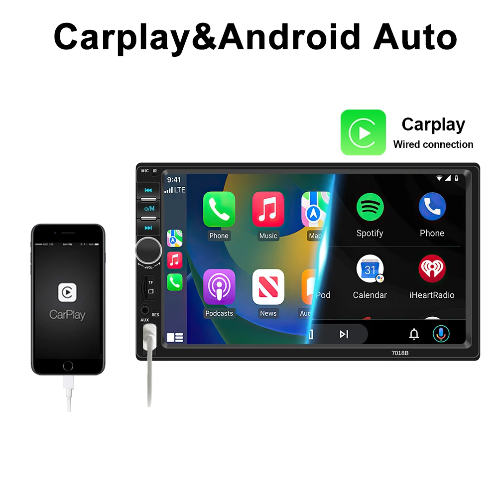 Universal 2 Din 7” Screen Car Radio Multimedia Video Player Carplay Android Auto for Apple Or Android Head Unit 2Din Rear Camera