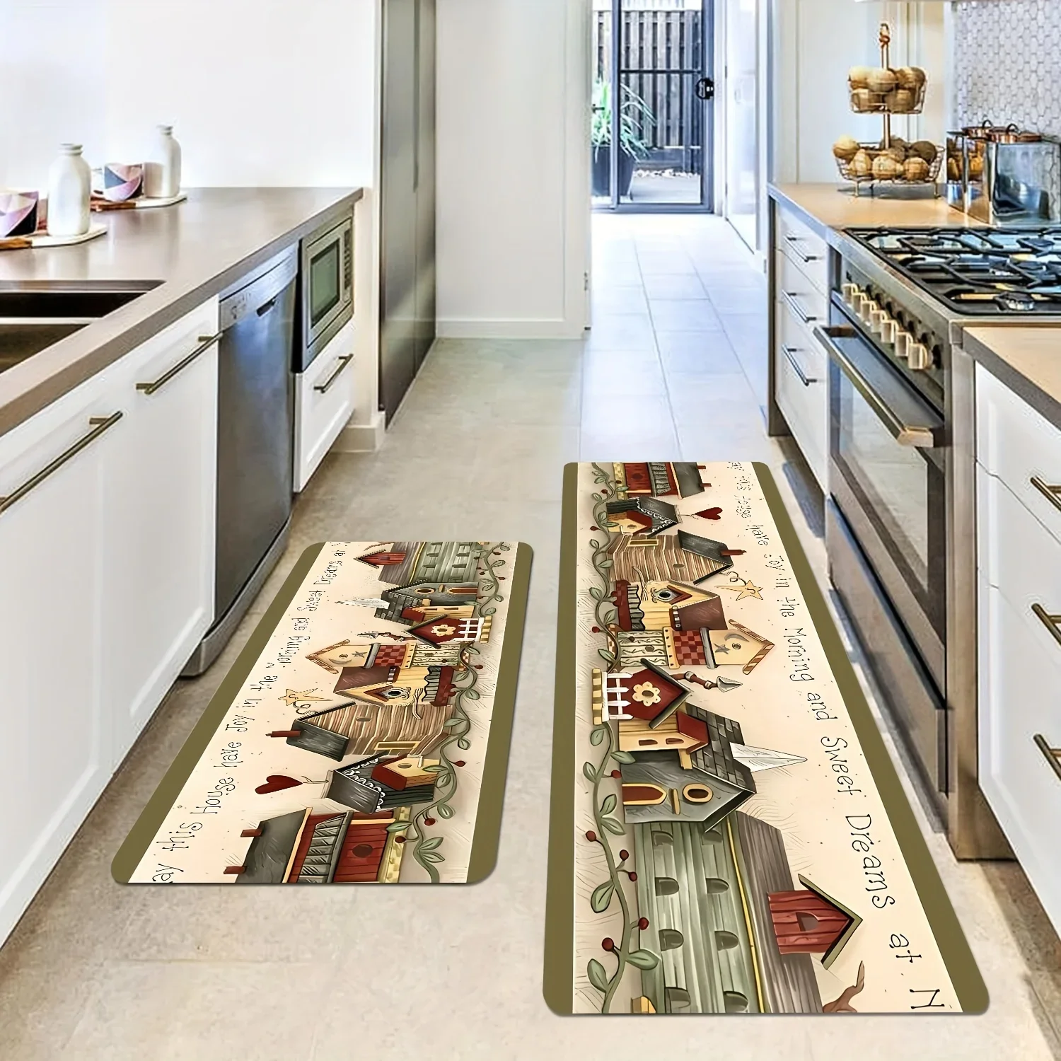 1pc Hand-Painted Series House Pattern Bathroom Non-Slip Mat, Bedroom Living Room Rug, Kitchen Floor Mat
