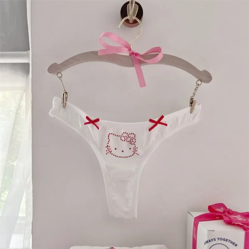 Hello Kitty Underpants Kitty Hot Diamond Bow Cotton Sports Thong Student Girl Underwear Kawaii Women Accessories Home Clothes