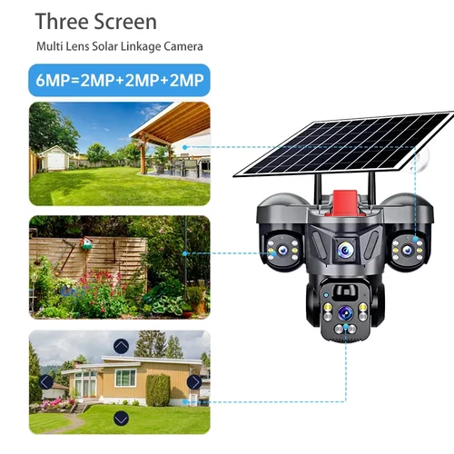 Imagen 2 del producto KERUI V380 Pro exterior PTZ 6MP WIFI 4G cámara Solar seguridad del hogar Triple lente cámara Panel Solar vídeo CCTV vigilancia