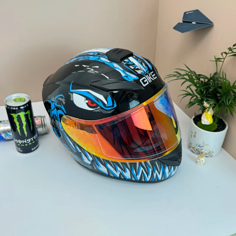 

High Apparence Blue Devil Full Face Motorcycle Helmet Broad Vision Long Rides Ideal for Men Women All-Season Motorcycle Use