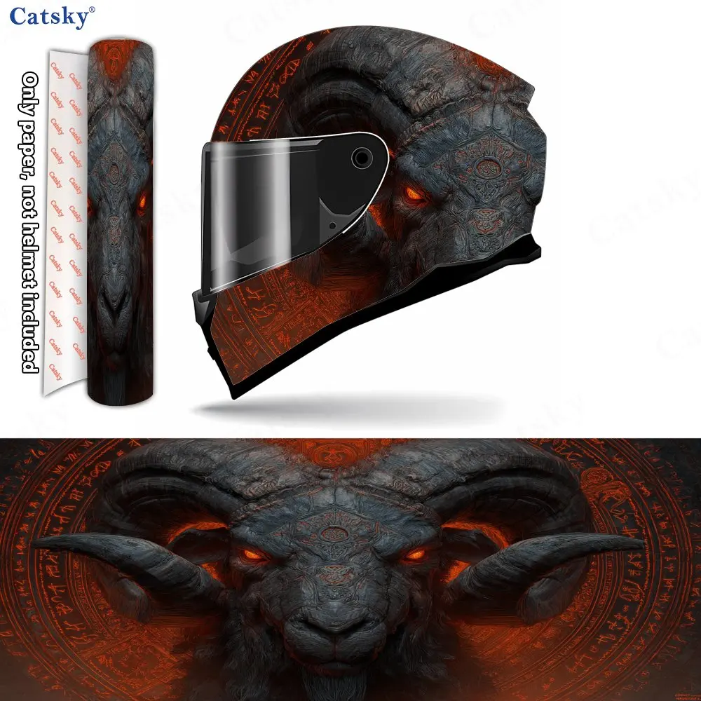 

Flame-eyed Demonic-patterned Ram Print Helmet stickers , PVC Material Multifunctional Helmet Stickers, Scratch-Resistant & Fade-