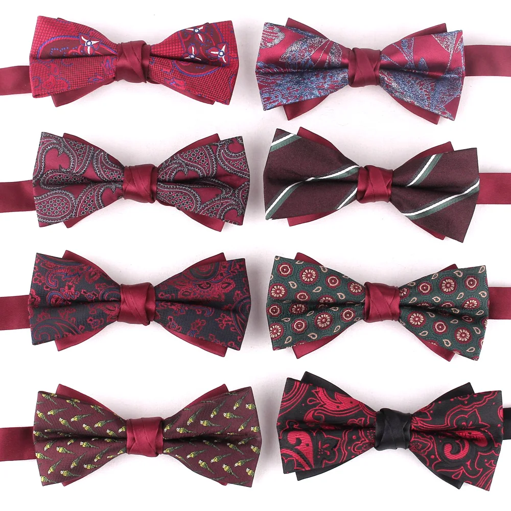 Stylish Woven Mens Business Bow Tie Double-Layer Versatile Floral Bowties Perfect for Groomsmen Party Banquet Fashionable Access