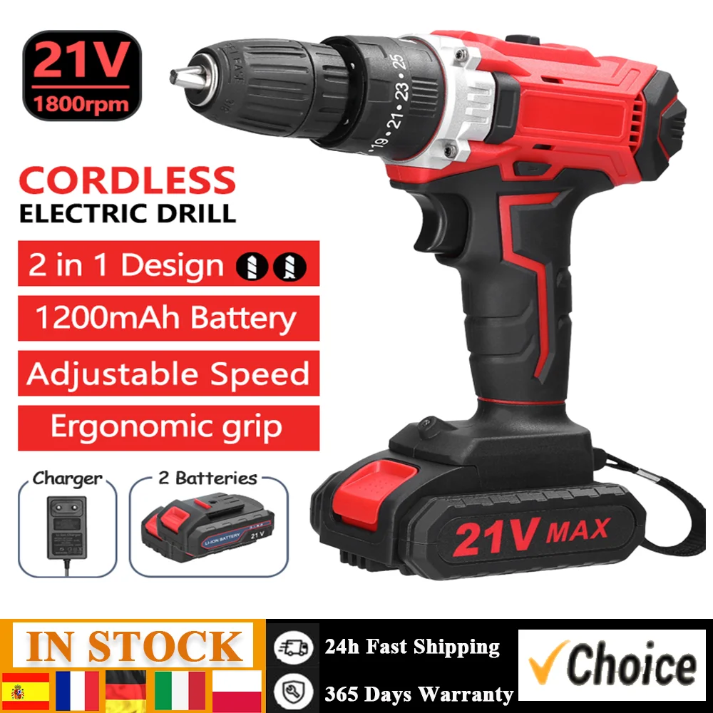 21V Electric Drill Brush Motor 2 Speed Control Stepless Speed Regulation Rotation Ways Adjustment 25 Gears of Torques Adjustable