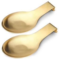 2Pcs Stainless Steel Spoon Rest for Kitchen Counter, Golden Spoon Ladle Spatula Holder for Stove Top - Kitchen Tool