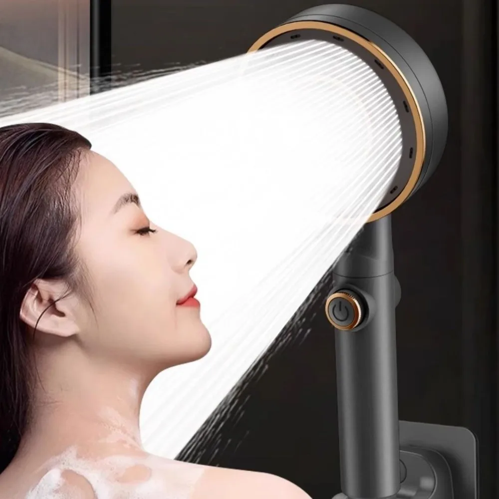 

One-Key Stop High Pressure Shower Head Plastic Adjustable 3-Mode Shower Head Water Saving Design Spray Nozzle