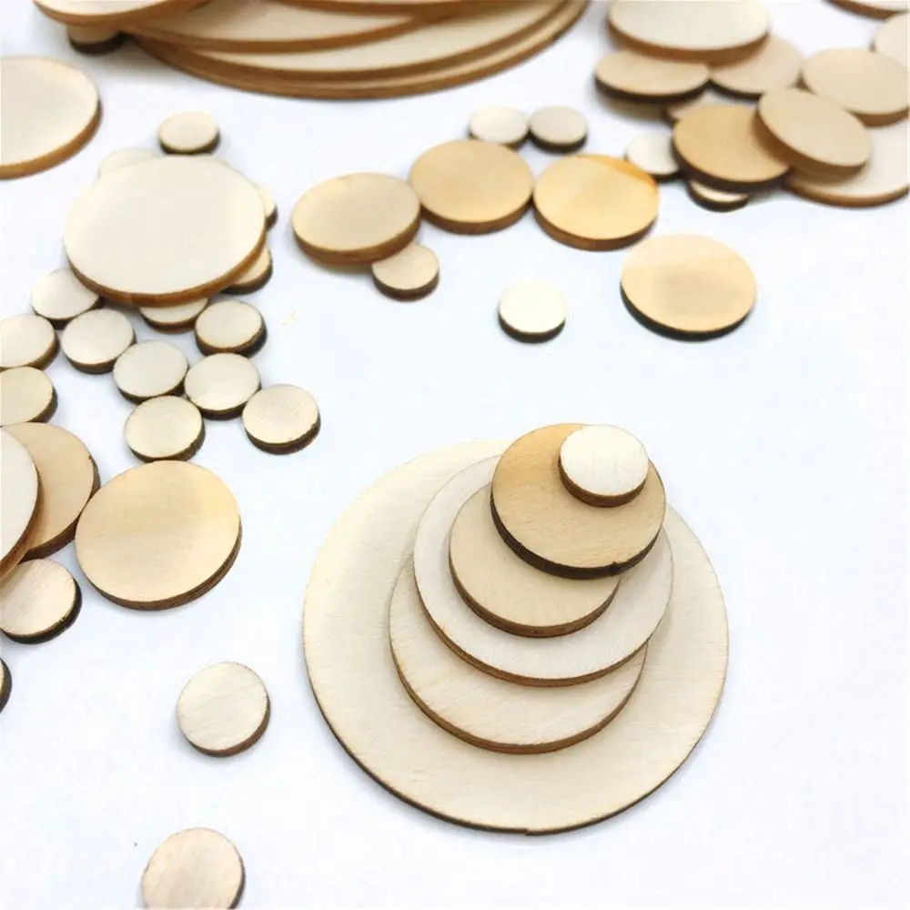 

5-100Pcs Circles Kids DIY Crafts Circle Discs Wedding Round Wood Craft Wood Slices Ornament Decor Painting Toys