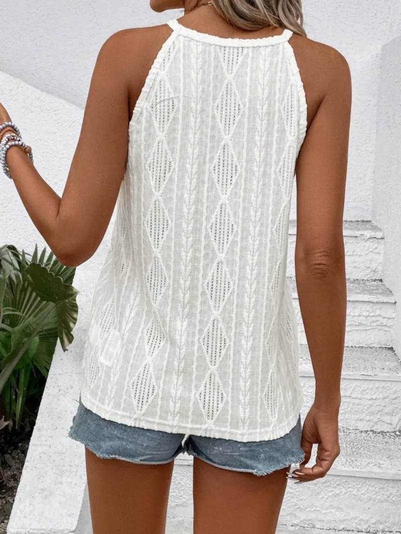 Women's Summer New Jacquard Hollow Vest Knitted Sweatshirt Sleeveless Fashionable Breathable Casual Top for Women