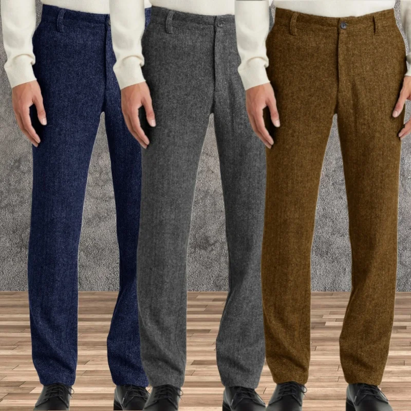 

Herringbone Men's Slim-Fit Straight-Leg Trousers Wedding Banquet Men's Business Formal Suit Trousers