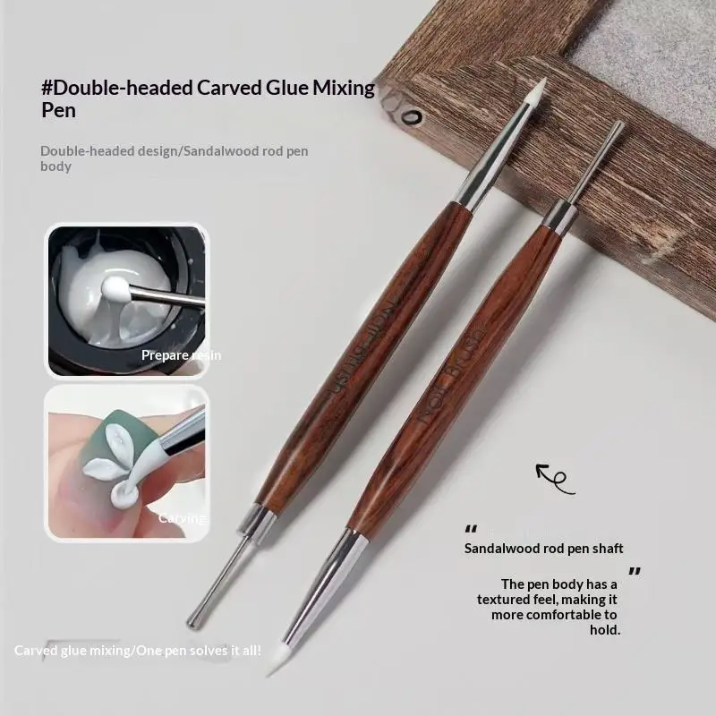 Wooden Double Head Nail Art Brush Silicone Carving Pen Nail Supplies Carving Flower Painting Pen For Nail Art Tool