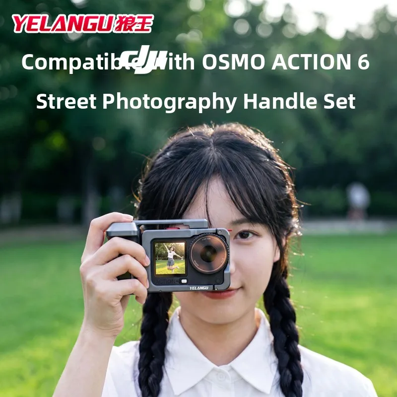 Metal Cage Handheld Grip Kit for DJI Osmo Action 6 Camera Aluminum Alloy Frame with Shutter Button Cold Shoe Mount Vlog Accessor