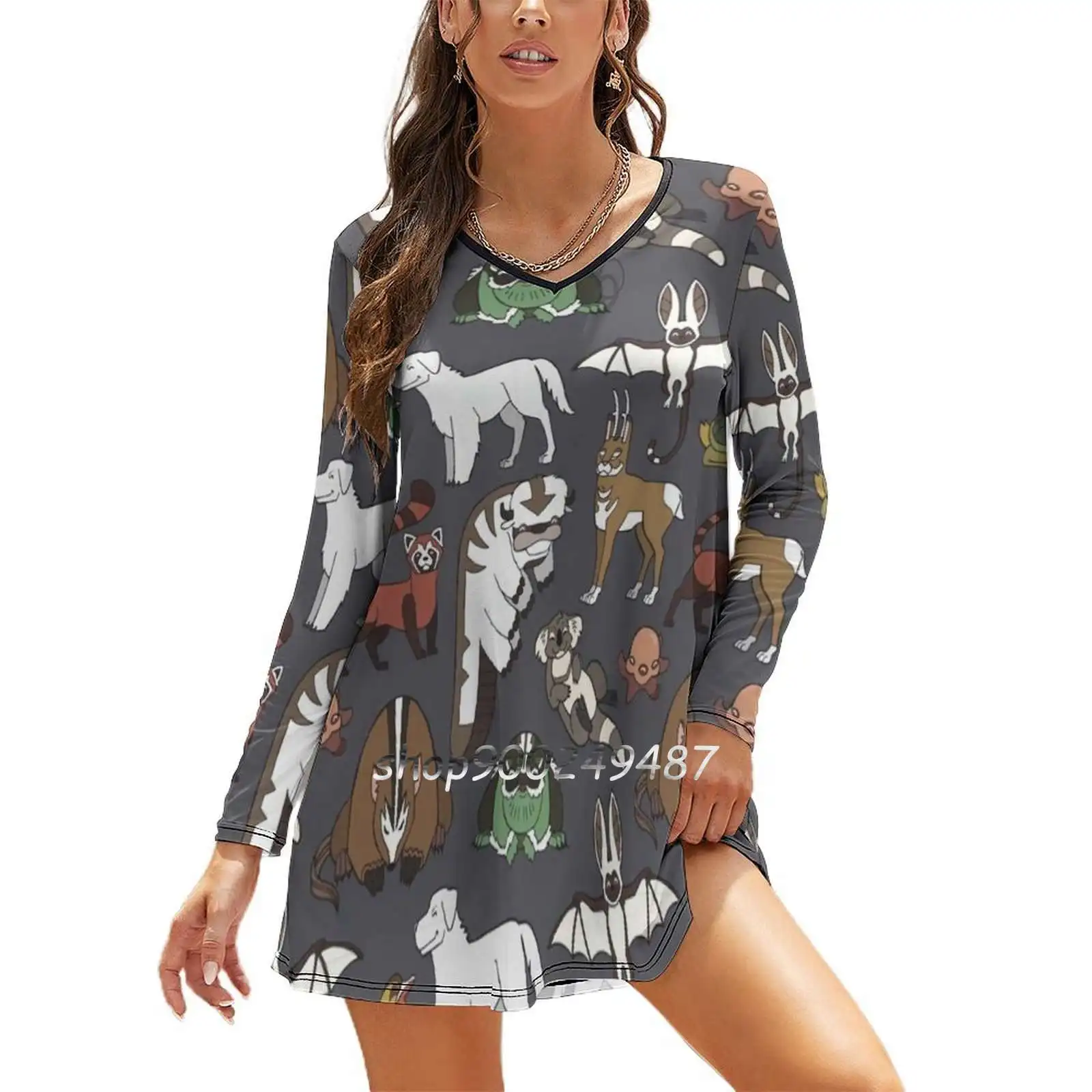 Menagerie Dresses For Women A-Line Korea Style Slim Long Sleeve Dress The Last Airbender Animals Creatures Mythology A Tla Appa