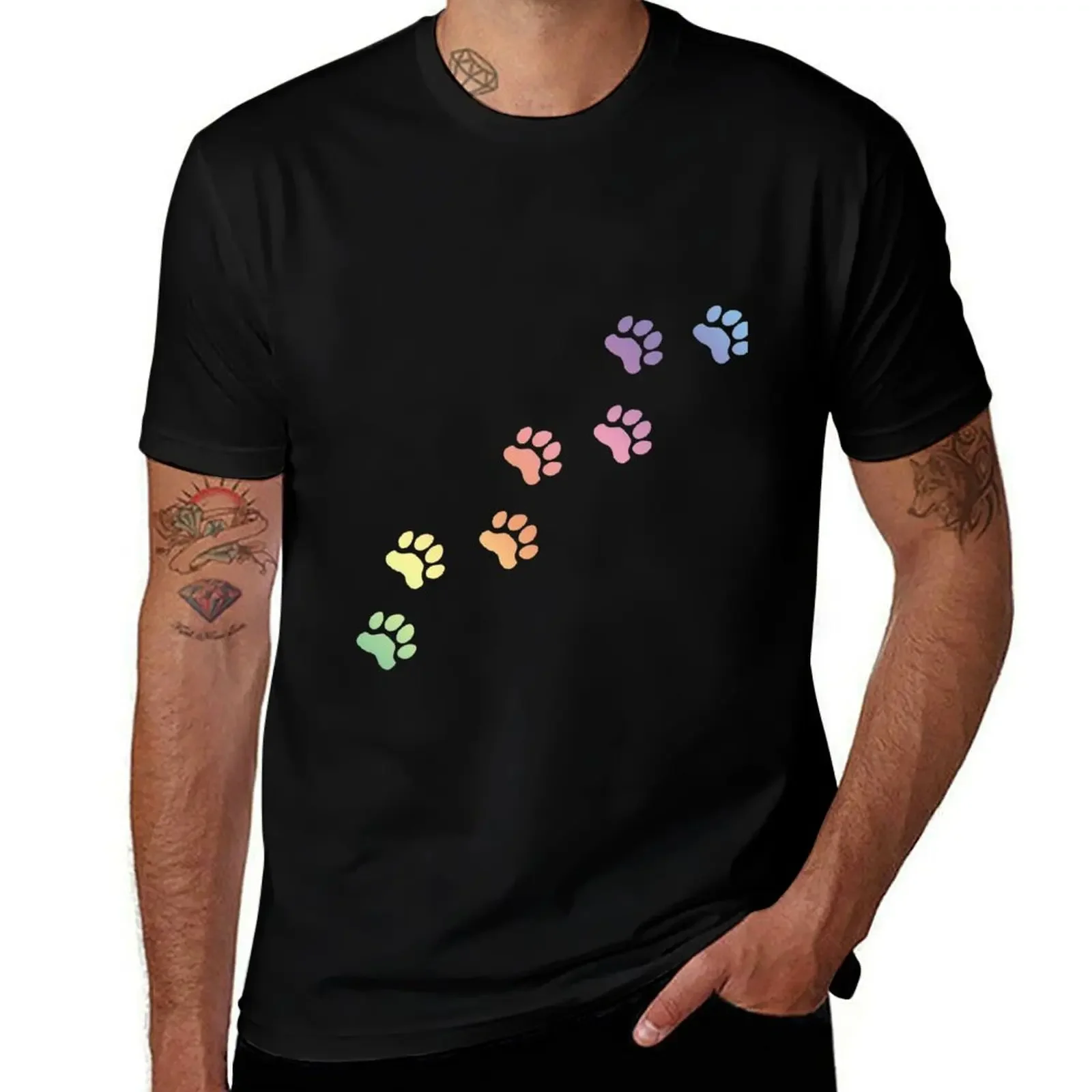 Rainbow Dog tracks, dog footprint, dog paw, dog, doggy, paw print, animal step, step, animal tracks, cute paw T-Shirt