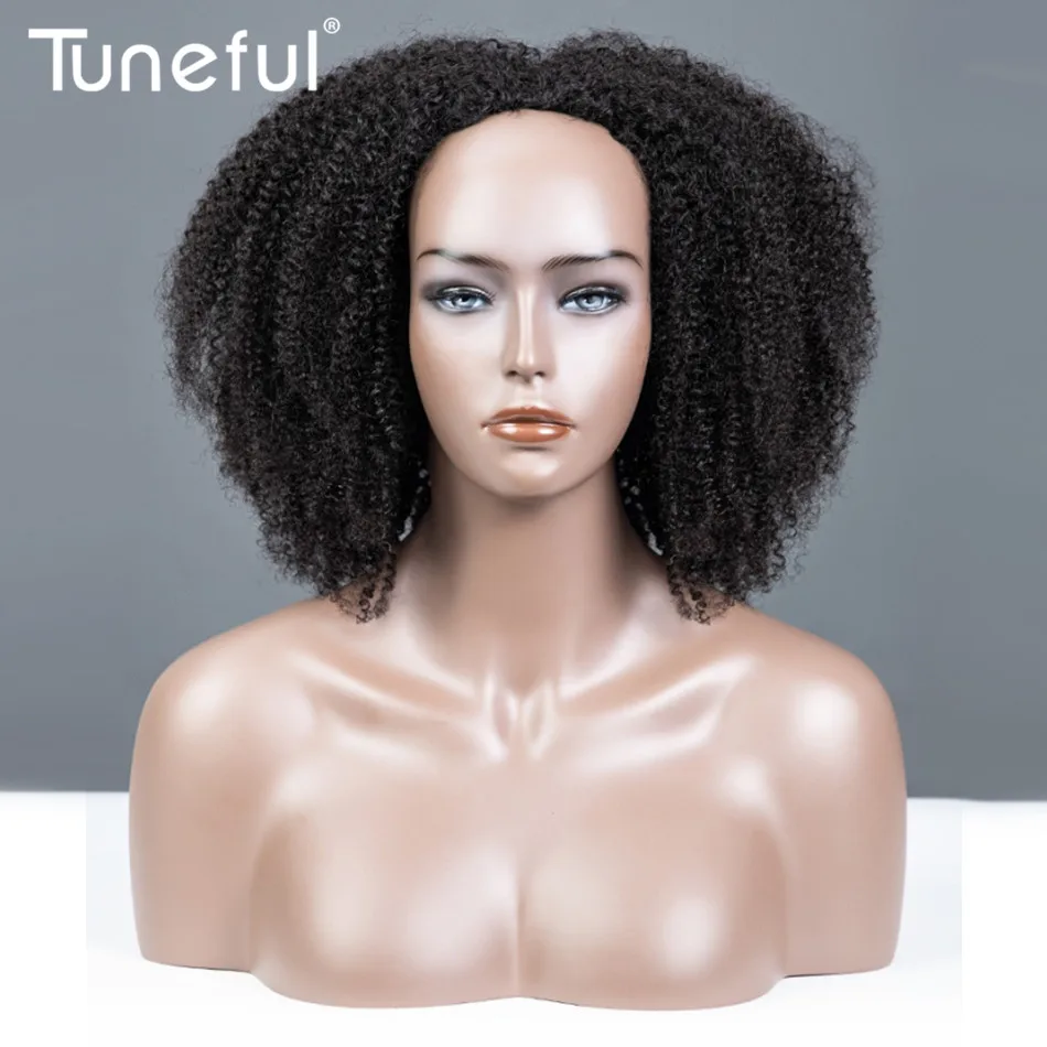 Tuneful korte natuurlijke kinky krullende 3-in-1 halve pruiken menselijk haar voor vrouwen (kan worden gedragen in een halve pruik / hoofdband pruik / paardenstaart) - afbeelding 2
