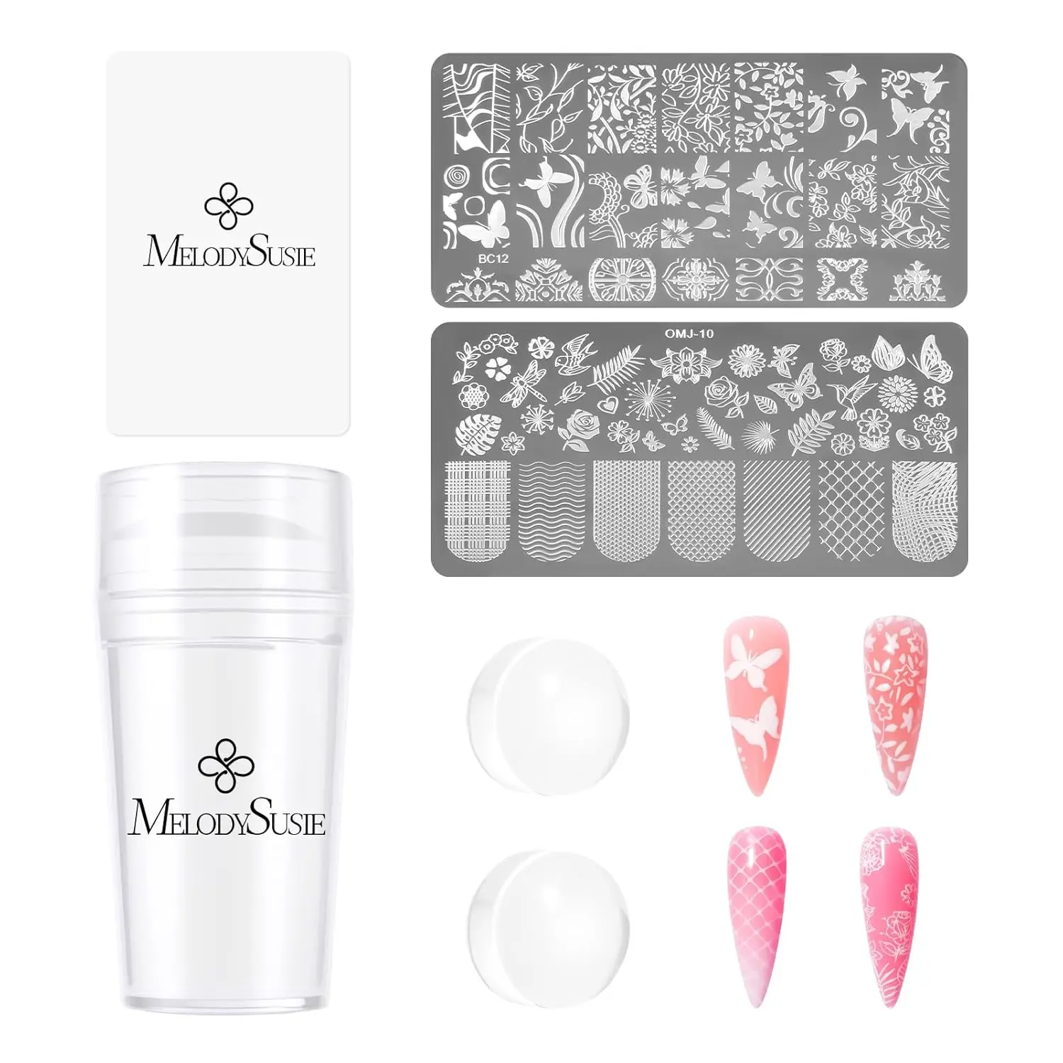 

Complete Nail Stamping Kit with Silicone Tips, Steel Plates & Scraper for DIY French Manicure Art