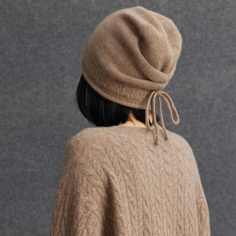 Fashion Casua Knitting hat 100% Cashmere Hat Keep Warm Spring  Autumn Winter Women Soft Thick hats Goat Cashmere Knitted Hat