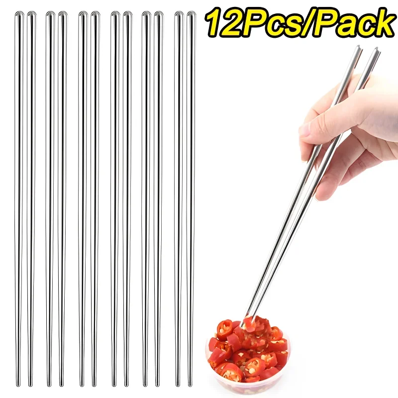 12/2PCS Reusable Sushi Chopsticks Set Stainless Steel Non-Slip Japanese Food Chinese Korean Metal Chop Sticks Dishwasher Safe