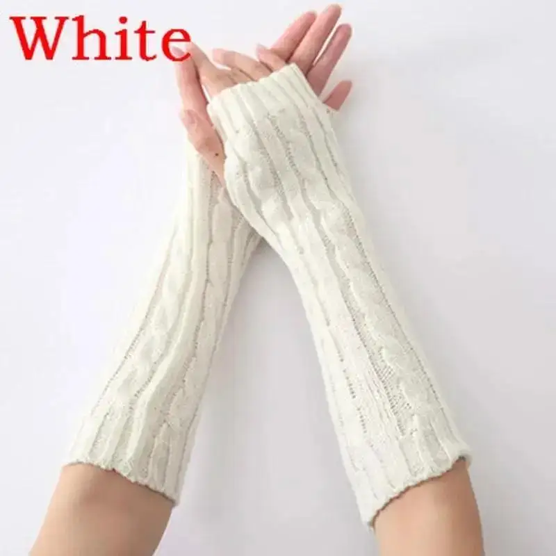 New Cable Knit Wool Long Half Finger Gloves Arm Warmers Concise Design For Men Women Autumn Winter Versatile Fashion Accessory
