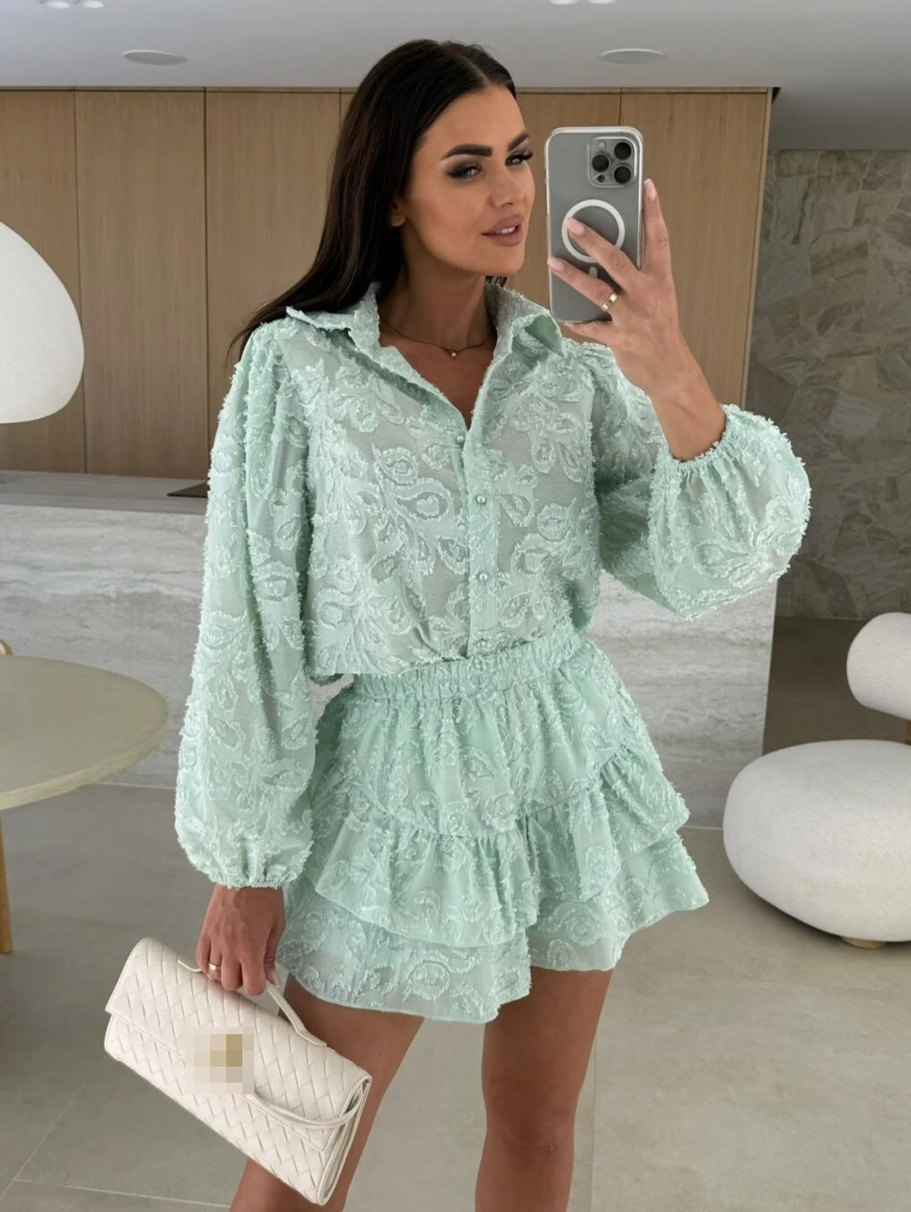 

Женский кружевной повседневный комплект Long Sve с длинными брюками и воротником, костюм из двух предметов для детей 8–25 лет, весенняя мода