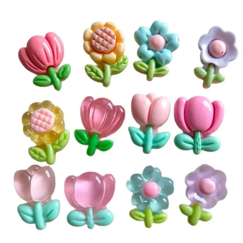 Colorful Resin Flower Charms Cute Glossy Surface For DIY Jewelry Phone Case Hair Clip Crafts