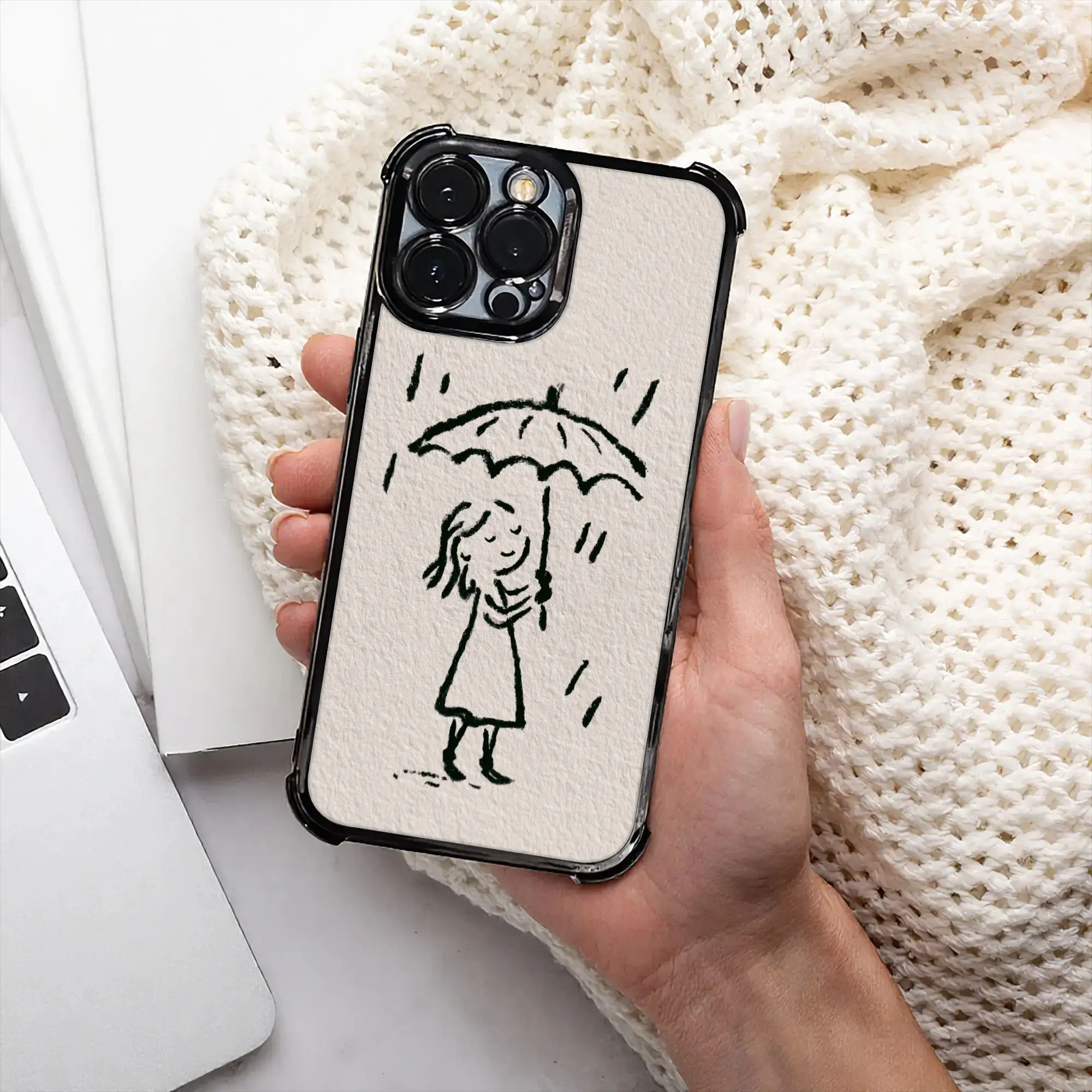 Coque de protection pour iPhone avec motif Fille et parapluie, procédé d'électrodéposition, compatible avec divers modèles 17 16 15 14 13 12 11