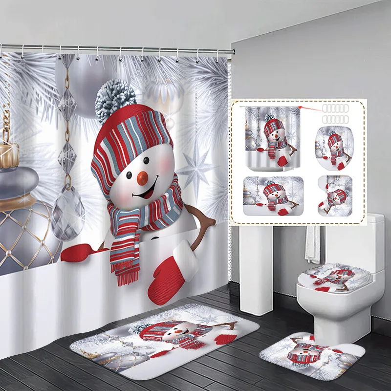 

1/3/4pcs Shower Curtain 3D Print Polyester Curtain for Bathroom Decor 4pcs Set Toilet Seat Cover Bathroom/U-shaped Floor Mat