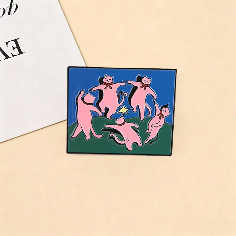 Henri Matisse The Dance Enamel Pin Five Pink Dancing Cat Abstract Art Famous Painting Inspired Brooch Lapel Badge Jewelry Gift
