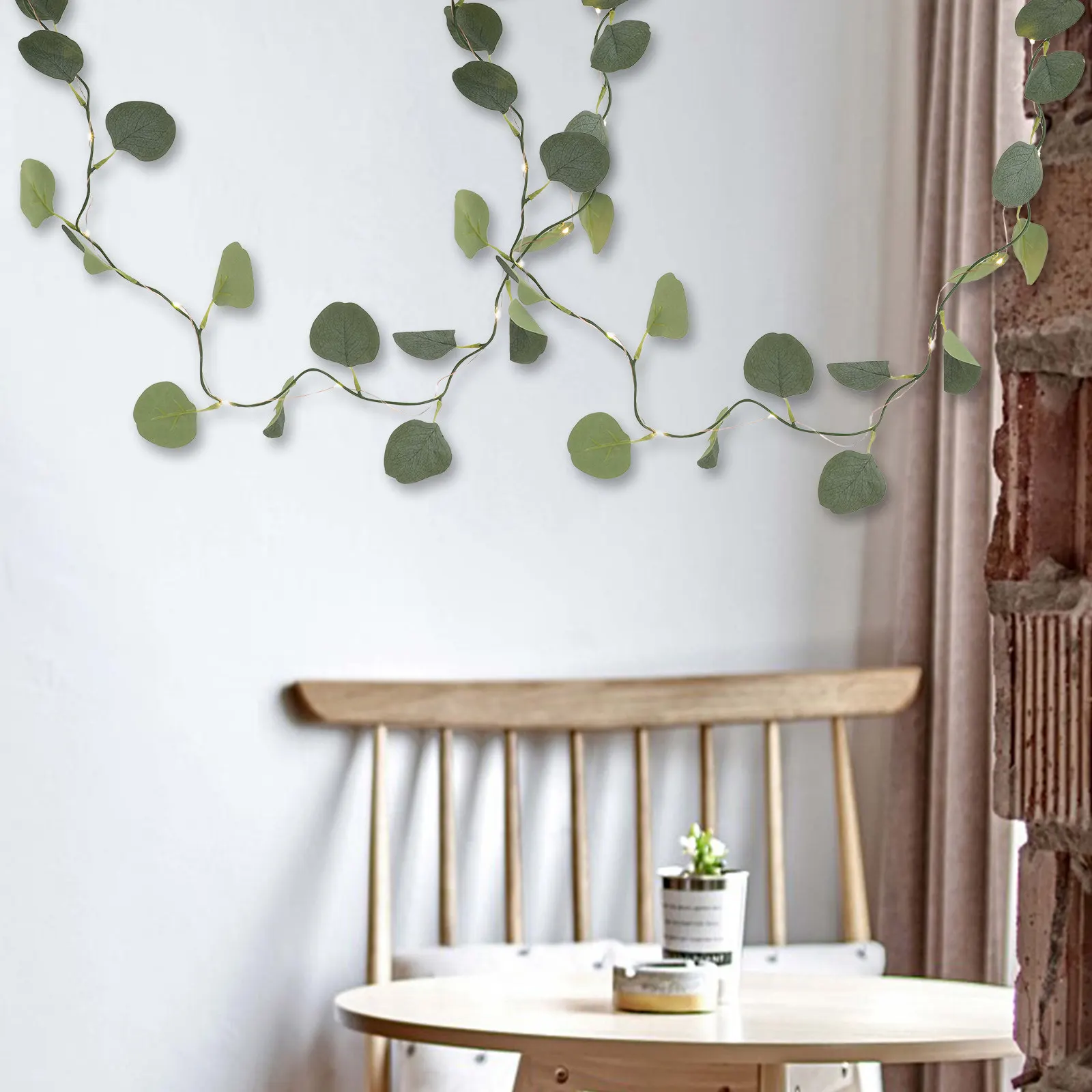 

Гирлянда из эвкалипта с 20 светодиодами, искусственная светящаяся гирлянда-листья для декора дома, комнаты, стен, эвкалиптовая гирлянда с подсветкой